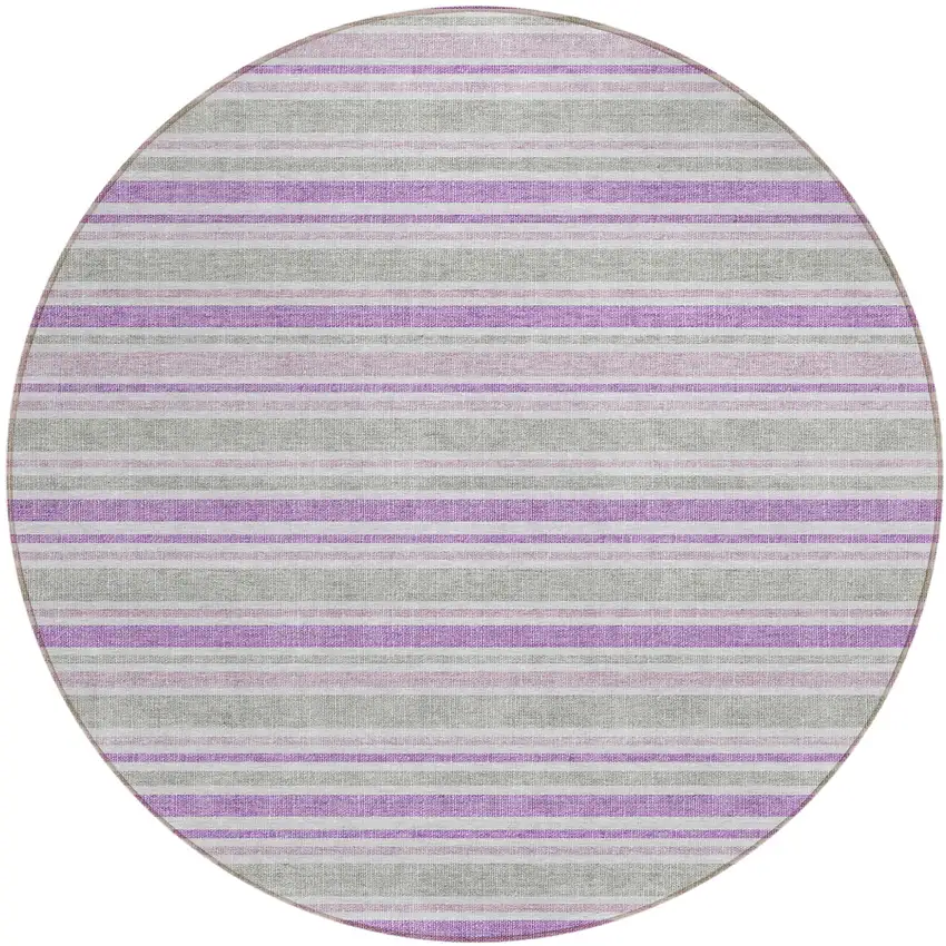 8' Round Pearl Round Striped Washable Non Skid Indoor Outdoor Area Rug Photo 1