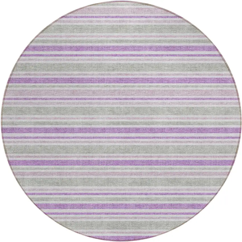 8' Round Pearl Round Striped Washable Non Skid Indoor Outdoor Area Rug Photo 1