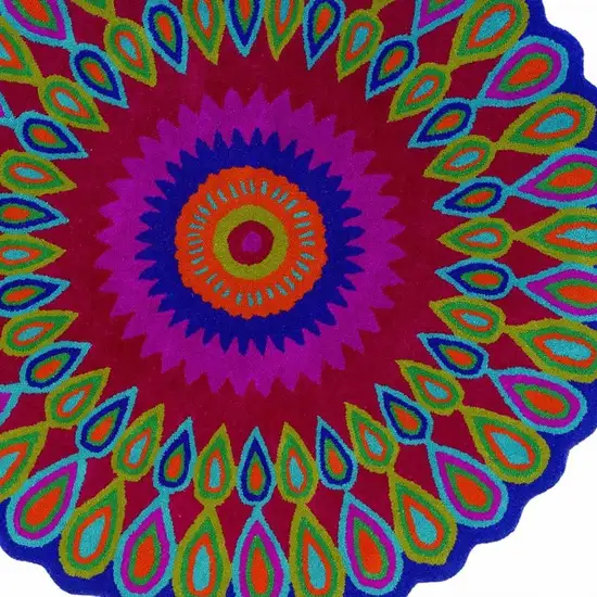 5' Pink Wool Hand Tufted Round Rug Photo 7