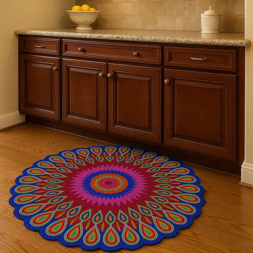 5' Pink Wool Hand Tufted Round Rug Photo 1