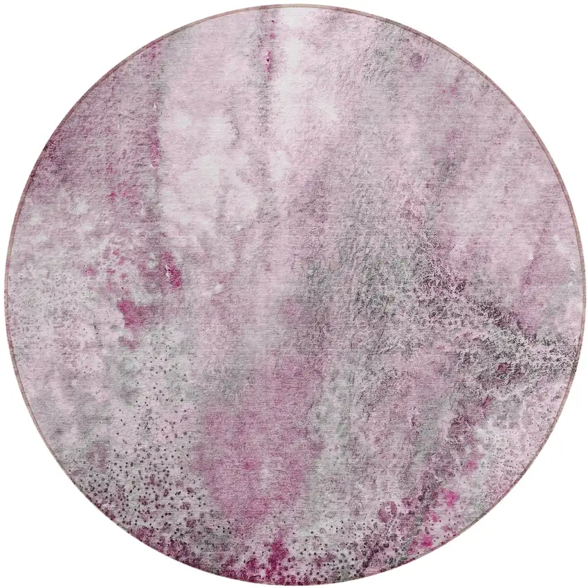 Pink Round Abstract Washable Non Skid Indoor Outdoor Area Rug Photo 2
