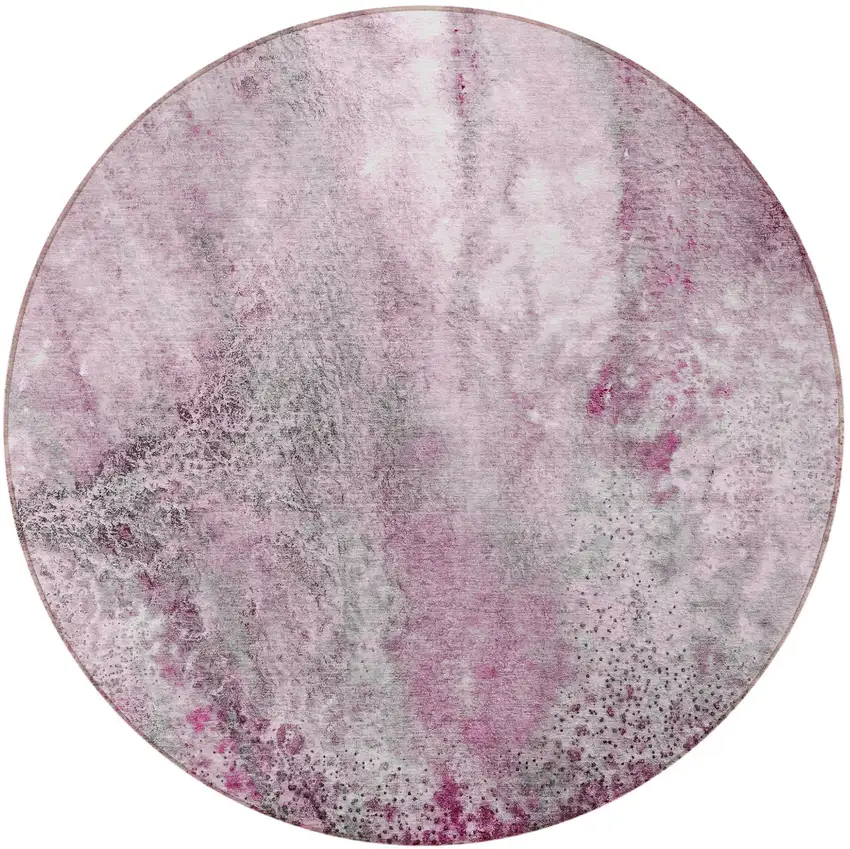 Pink Round Abstract Washable Non Skid Indoor Outdoor Area Rug Photo 5