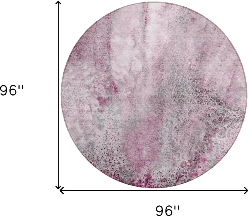 Pink Round Abstract Washable Non Skid Indoor Outdoor Area Rug Photo 3