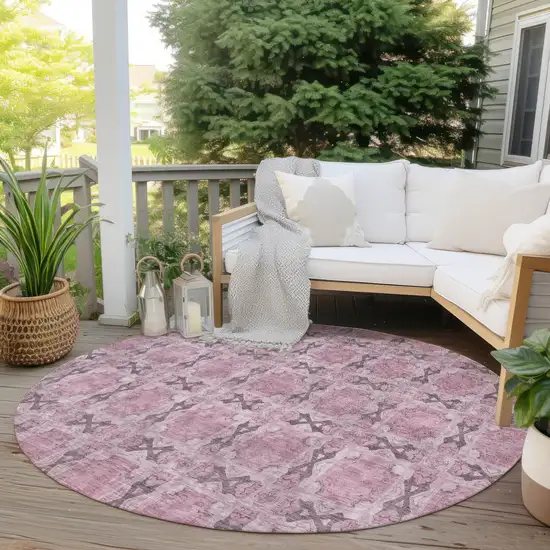 Pink Round Floral Medallion Washable Non Skid Indoor Outdoor Area Rug Photo 8