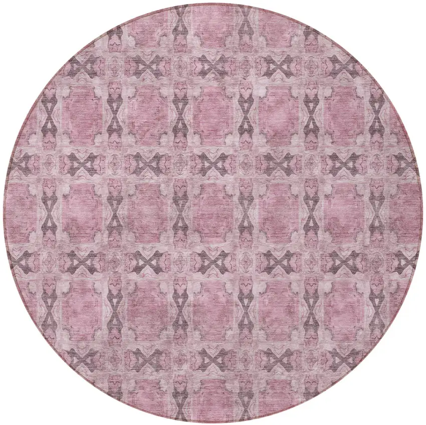 Pink Round Floral Medallion Washable Non Skid Indoor Outdoor Area Rug Photo 5