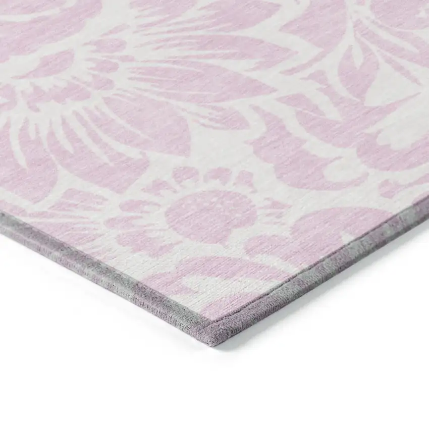 8' Round Pink and Ivory Round Floral Washable Non Skid Indoor Outdoor Area Rug Photo 7