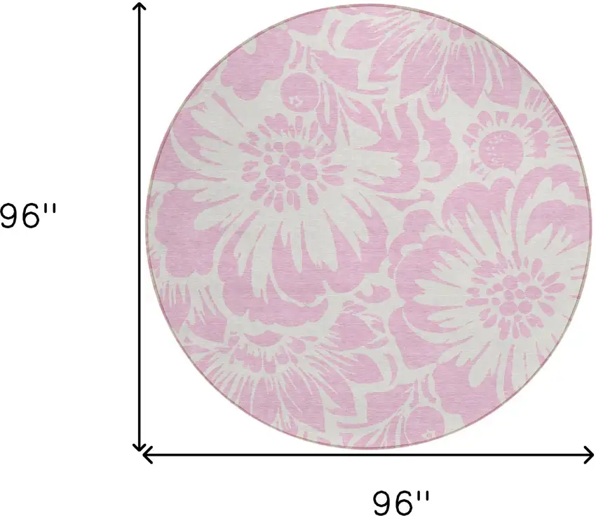 Pink and Ivory Round Floral Washable Non Skid Indoor Outdoor Area Rug Photo 3