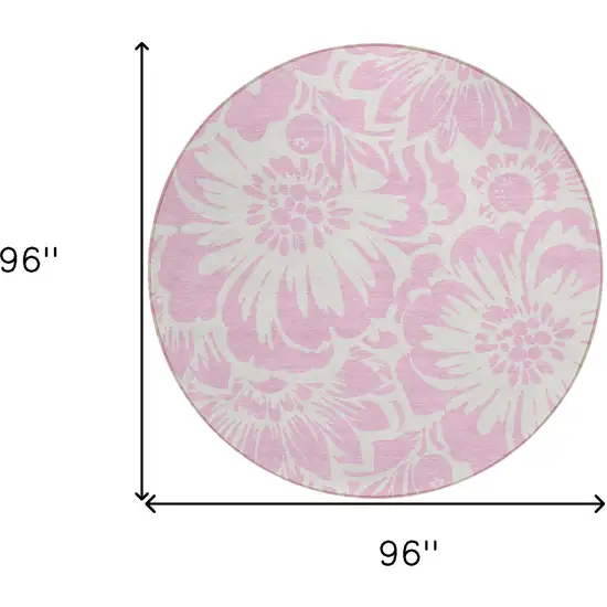 Pink and Ivory Round Floral Washable Non Skid Indoor Outdoor Area Rug Photo 3