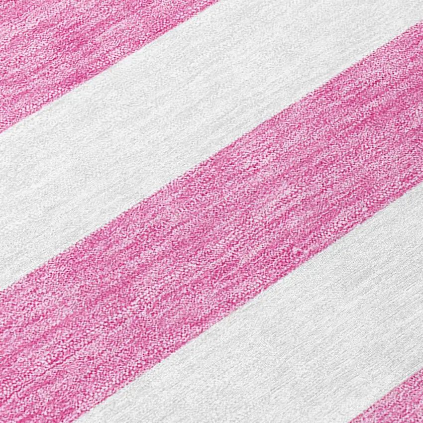 Pink and White Round Striped Washable Non Skid Indoor Outdoor Area Rug Photo 8