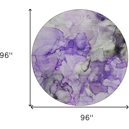 8' Round Purple Round Abstract Washable Non Skid Indoor Outdoor Area Rug Photo 3