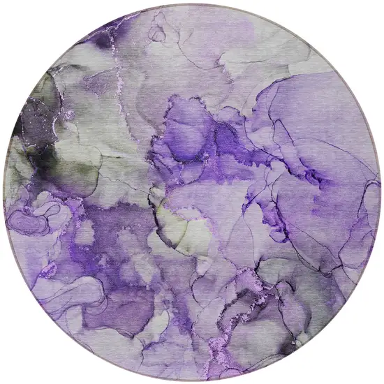 8' Round Purple Round Abstract Washable Non Skid Indoor Outdoor Area Rug Photo 4