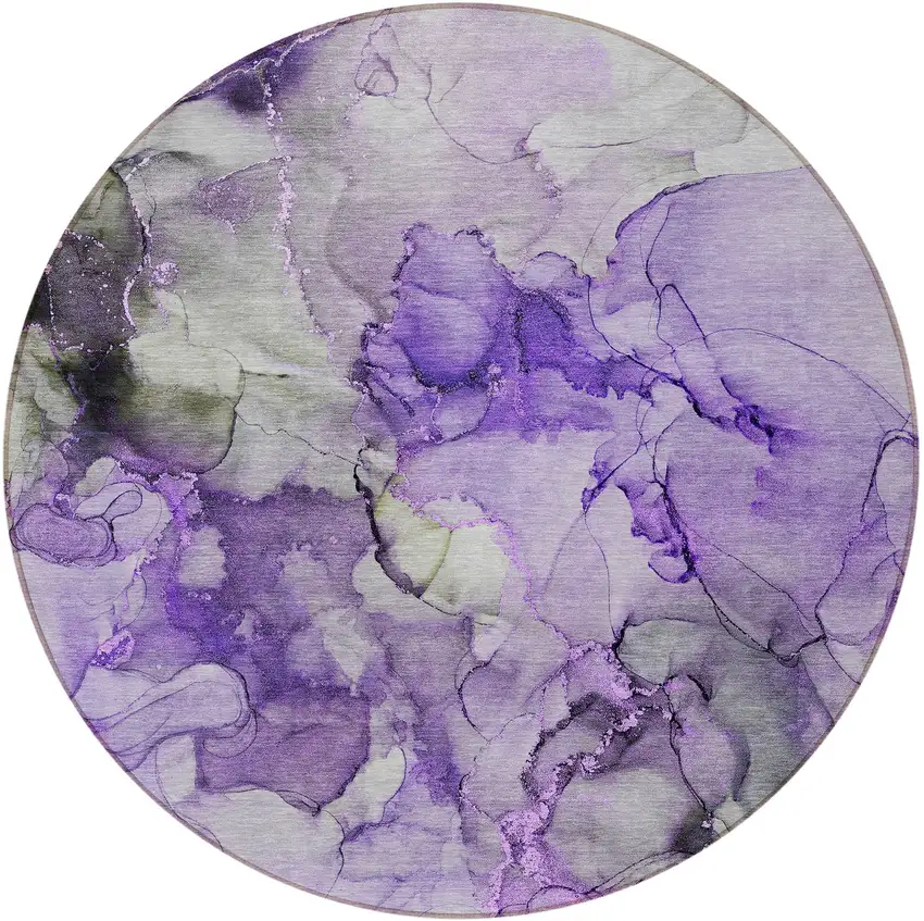 8' Round Purple Round Abstract Washable Non Skid Indoor Outdoor Area Rug Photo 4