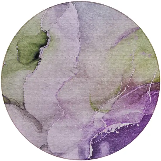 8' Round Purple Round Abstract Washable Non Skid Indoor Outdoor Area Rug Photo 1