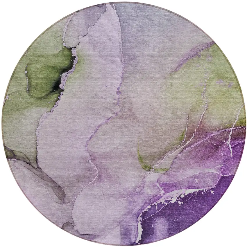8' Round Purple Round Abstract Washable Non Skid Indoor Outdoor Area Rug Photo 1
