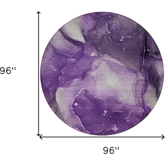 Purple Round Abstract Washable Non Skid Indoor Outdoor Area Rug Photo 3
