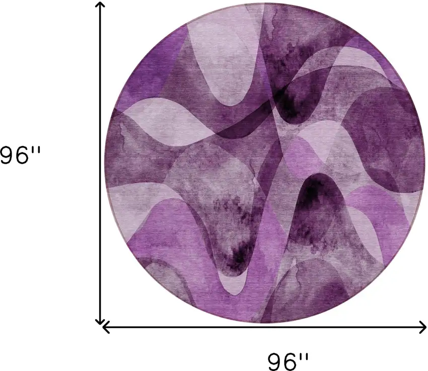 Purple Round Abstract Washable Non Skid Indoor Outdoor Area Rug Photo 3