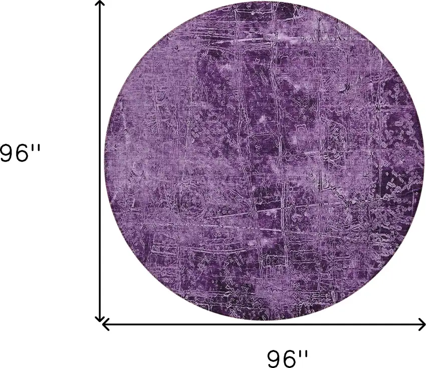 Purple Round Abstract Washable Non Skid Indoor Outdoor Area Rug Photo 3