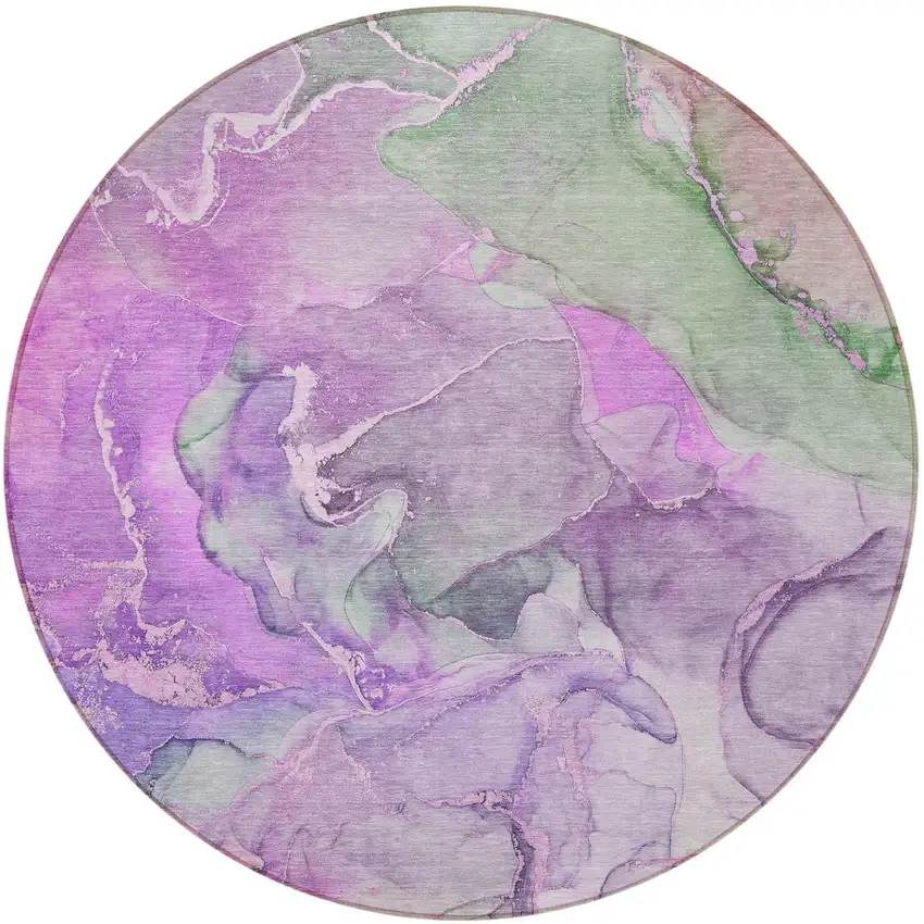 8' Round Purple Round Abstract Washable Non Skid Indoor Outdoor Area Rug Photo 4