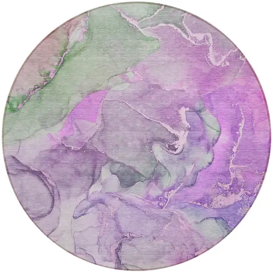 Purple Round Abstract Washable Non Skid Indoor Outdoor Area Rug Photo 2