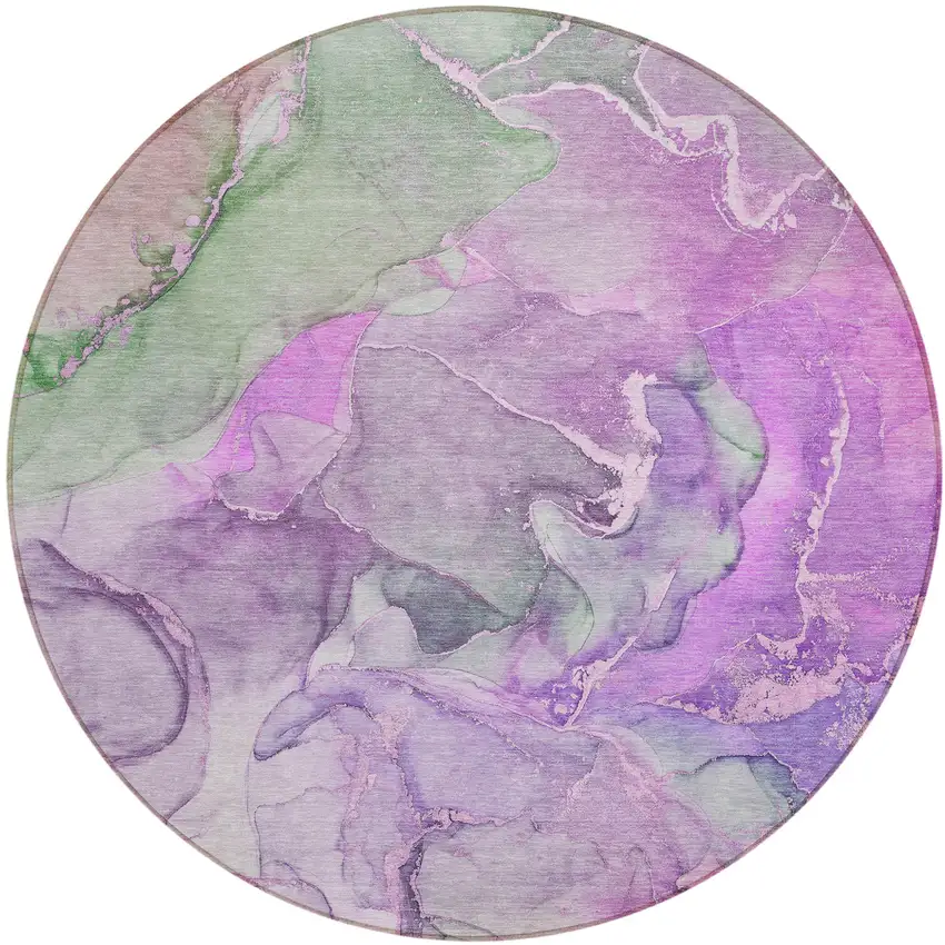 Purple Round Abstract Washable Non Skid Indoor Outdoor Area Rug Photo 2