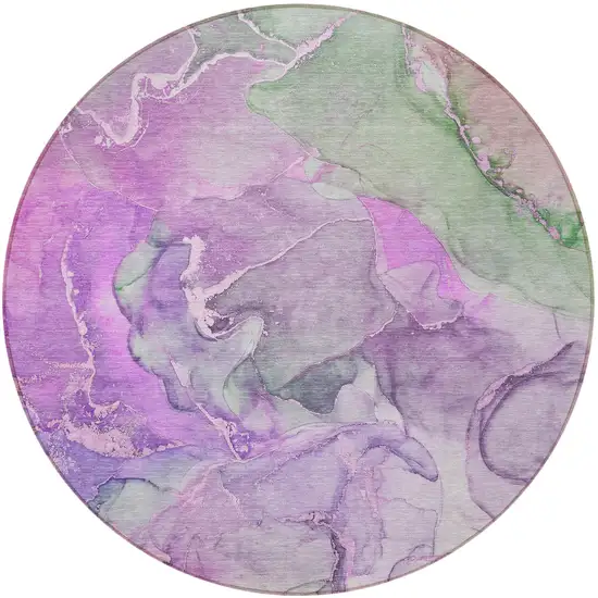 8' Round Purple Round Abstract Washable Non Skid Indoor Outdoor Area Rug Photo 5