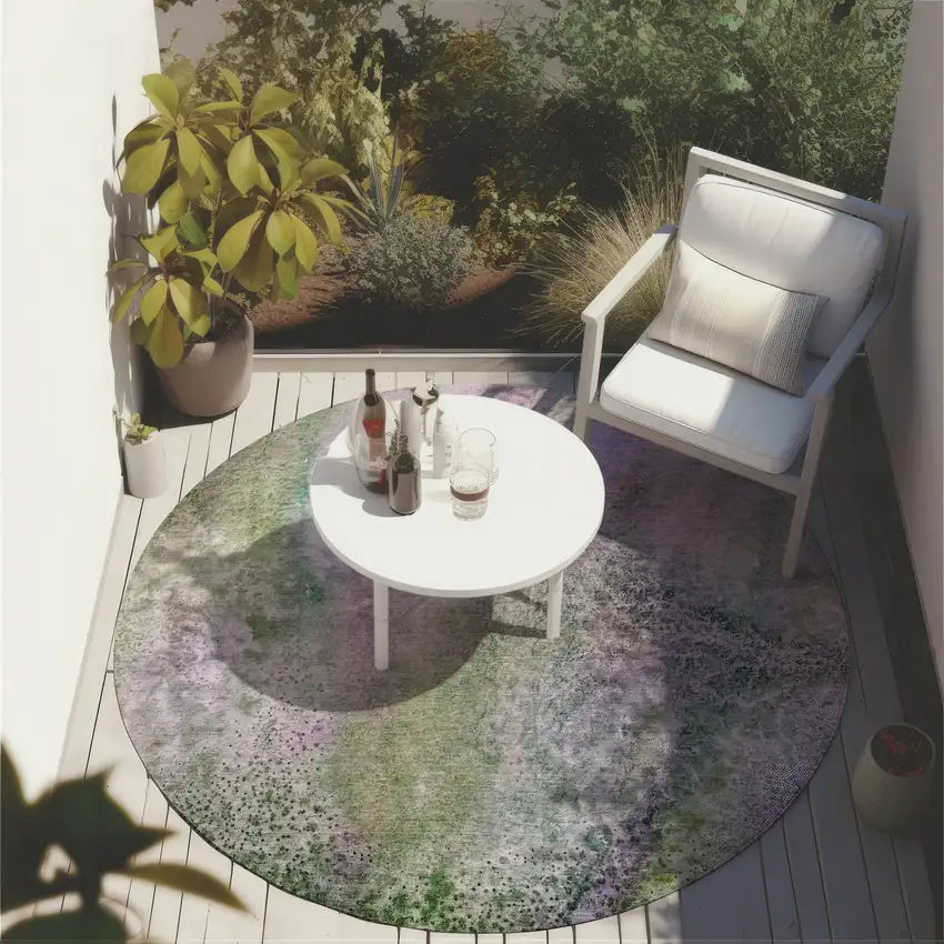 Purple Round Abstract Washable Non Skid Indoor Outdoor Area Rug Photo 8