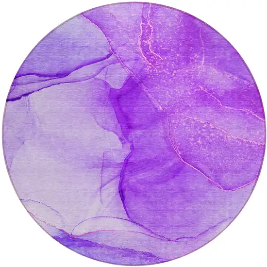 8' Round Purple Round Abstract Washable Non Skid Indoor Outdoor Area Rug Photo 2