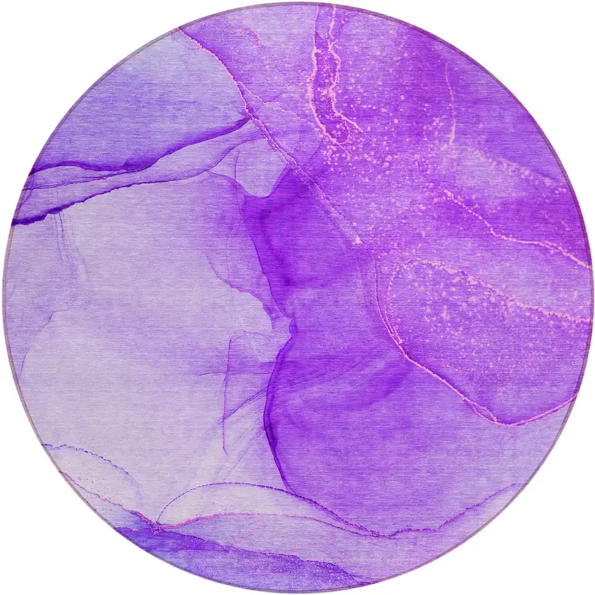 8' Round Purple Round Abstract Washable Non Skid Indoor Outdoor Area Rug Photo 2