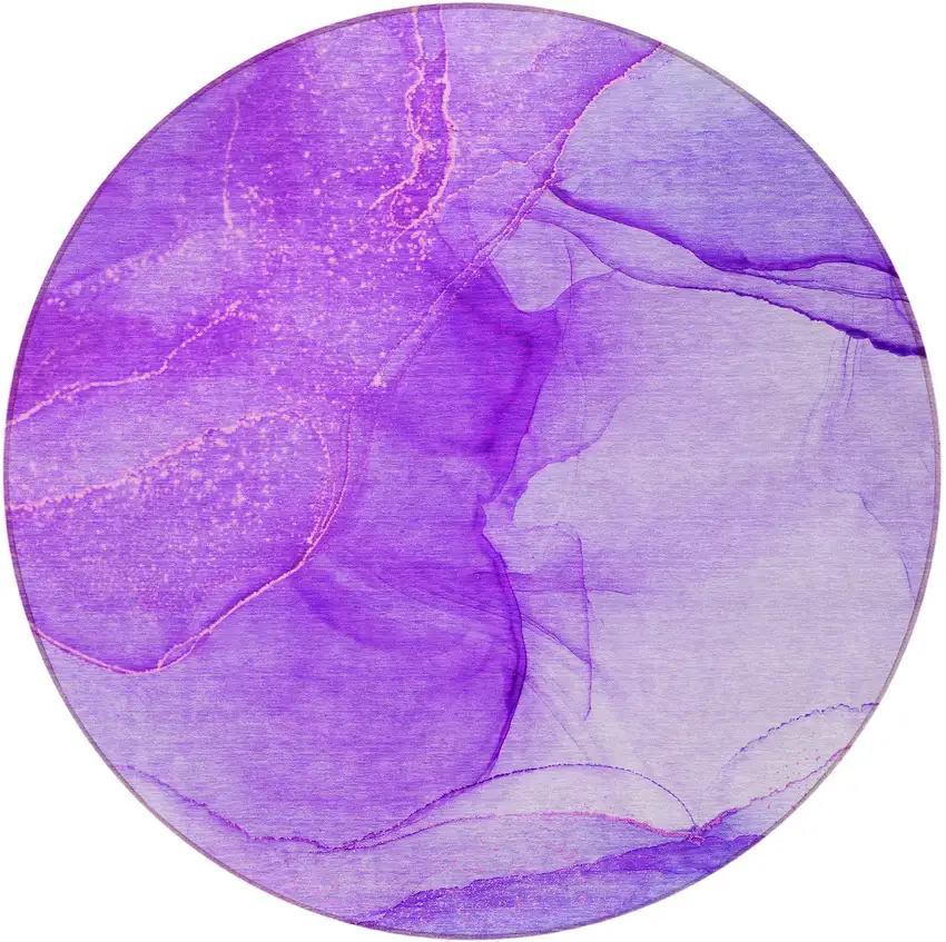 8' Round Purple Round Abstract Washable Non Skid Indoor Outdoor Area Rug Photo 5