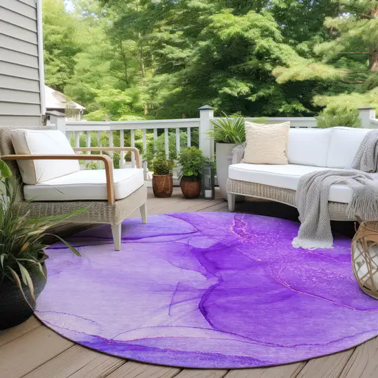 8' Round Purple Round Abstract Washable Non Skid Indoor Outdoor Area Rug Photo 8