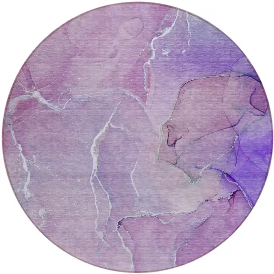 Purple Round Abstract Washable Non Skid Indoor Outdoor Area Rug Photo 2