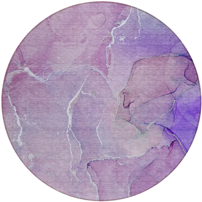 Purple Round Abstract Washable Non Skid Indoor Outdoor Area Rug Photo 2