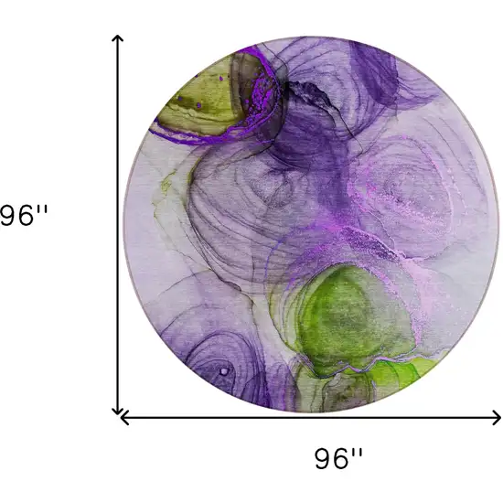 8' Round Purple Round Abstract Washable Non Skid Indoor Outdoor Area Rug Photo 3