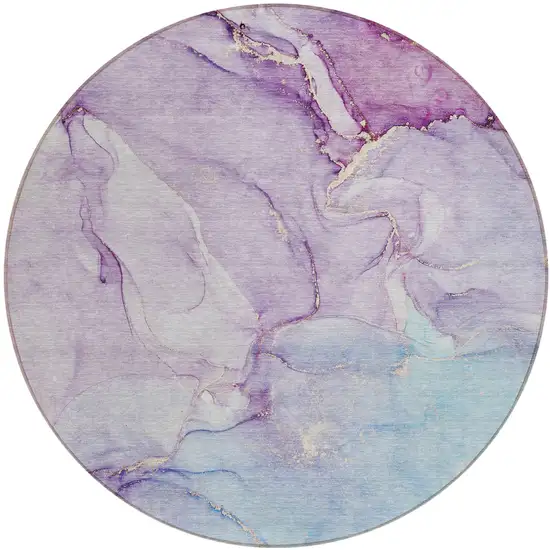 Purple Round Abstract Washable Non Skid Indoor Outdoor Area Rug Photo 2