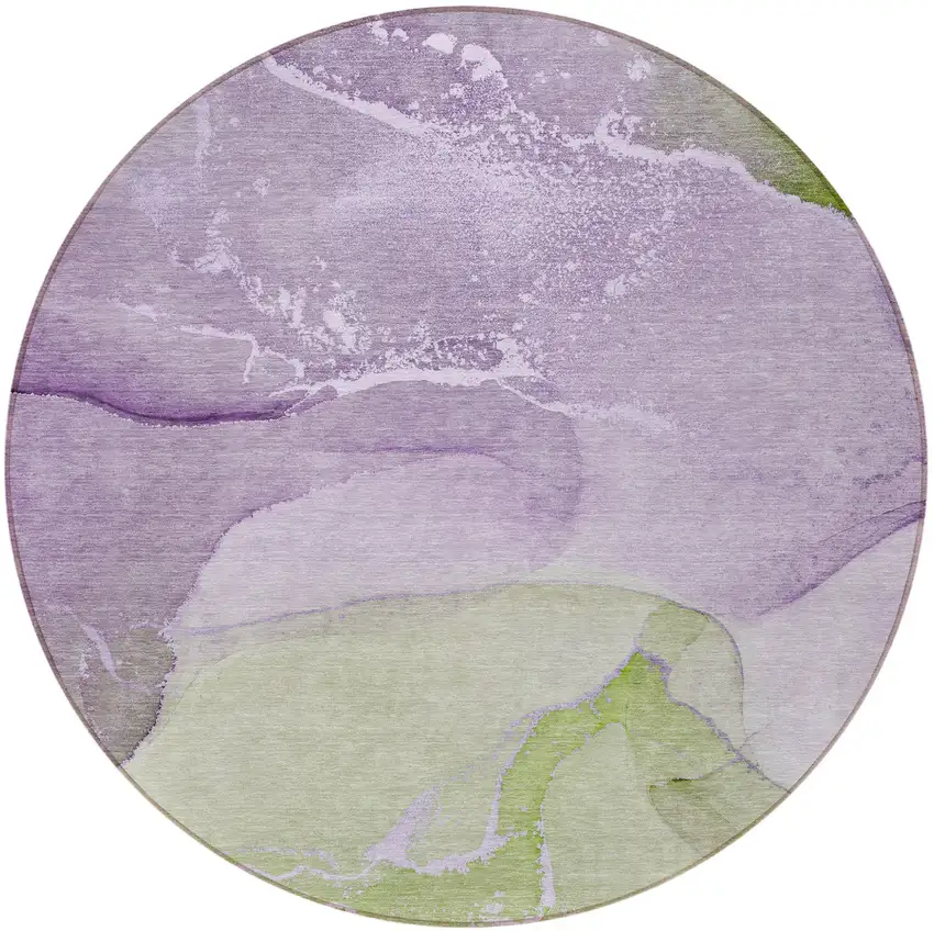 8' Round Purple Round Abstract Washable Non Skid Indoor Outdoor Area Rug Photo 5