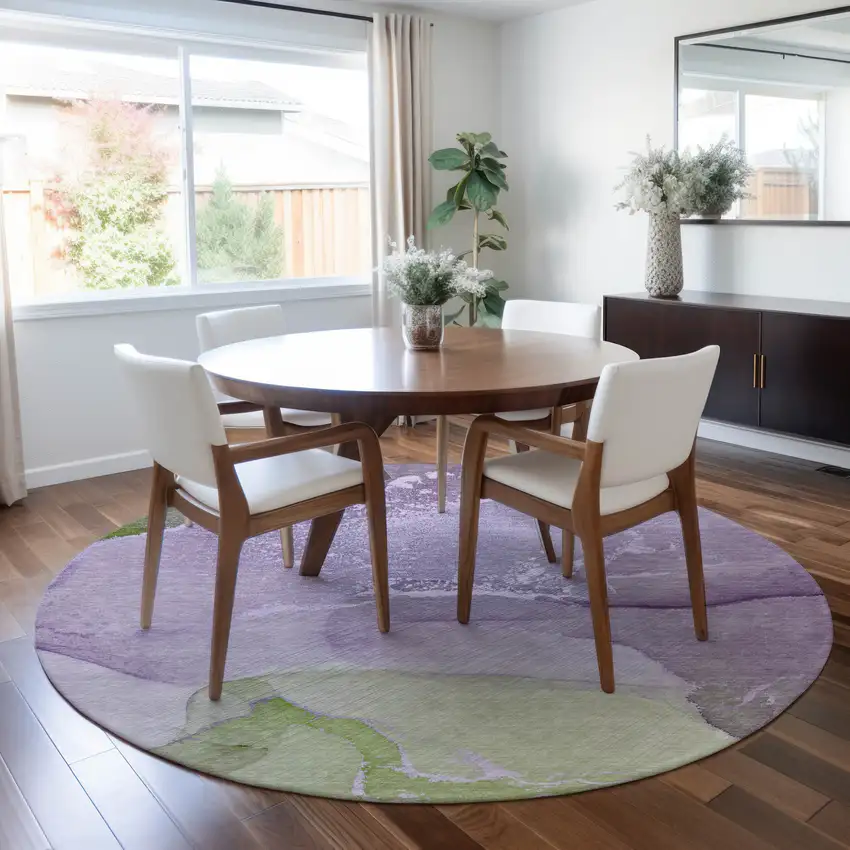 Purple Round Abstract Washable Non Skid Indoor Outdoor Area Rug Photo 9