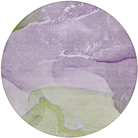 Purple Round Abstract Washable Non Skid Indoor Outdoor Area Rug Photo 2