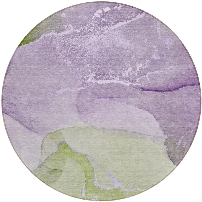 Purple Round Abstract Washable Non Skid Indoor Outdoor Area Rug Photo 2