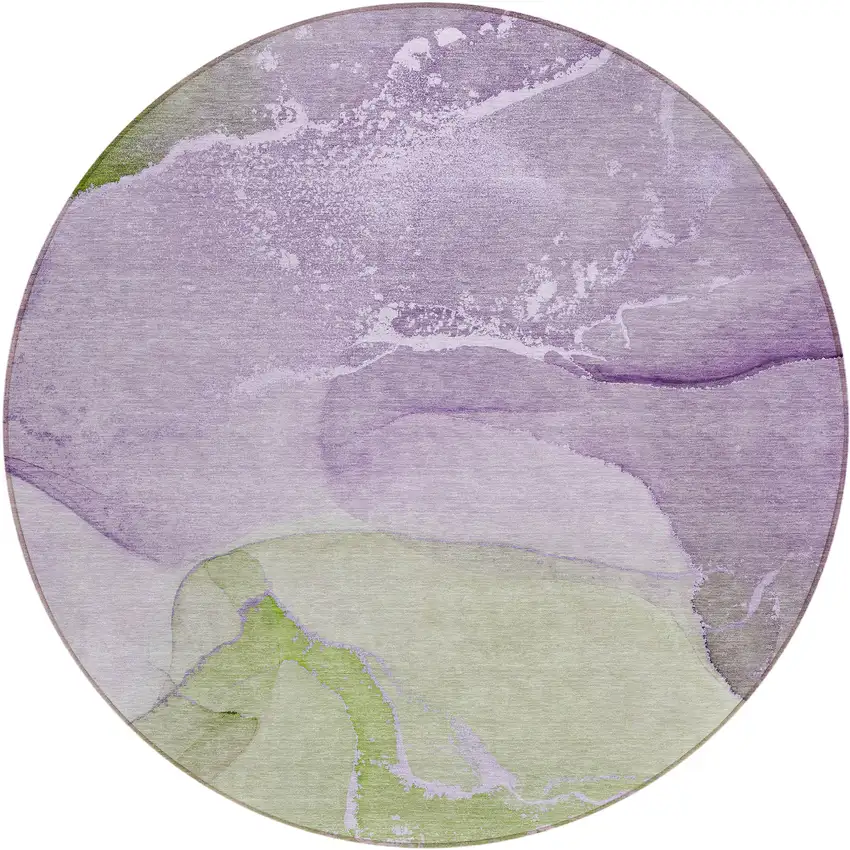 Purple Round Abstract Washable Non Skid Indoor Outdoor Area Rug Photo 2
