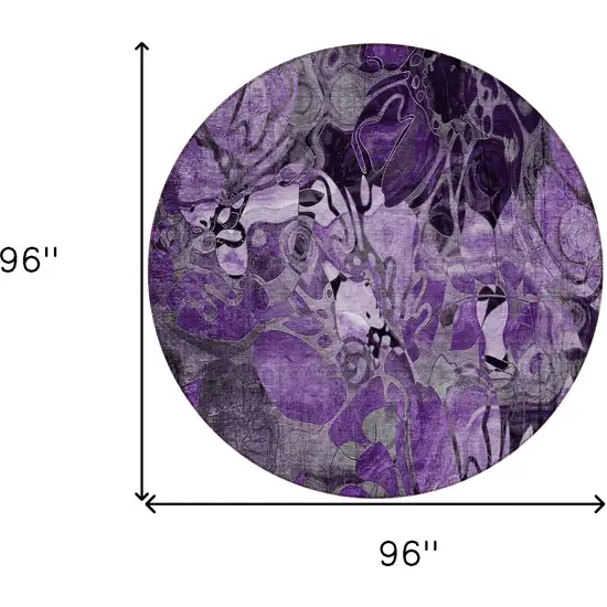 Purple Round Abstract Washable Indoor Outdoor Area Rug Photo 3