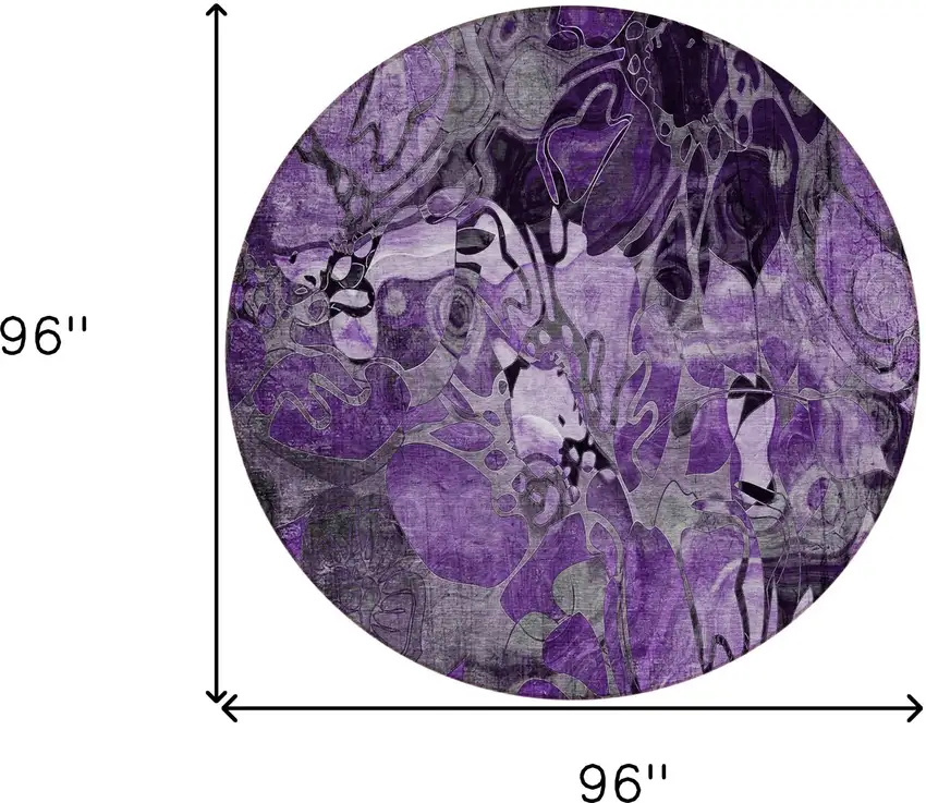 Purple Round Abstract Washable Indoor Outdoor Area Rug Photo 3