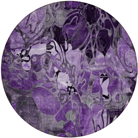 Purple Round Abstract Washable Indoor Outdoor Area Rug Photo 2