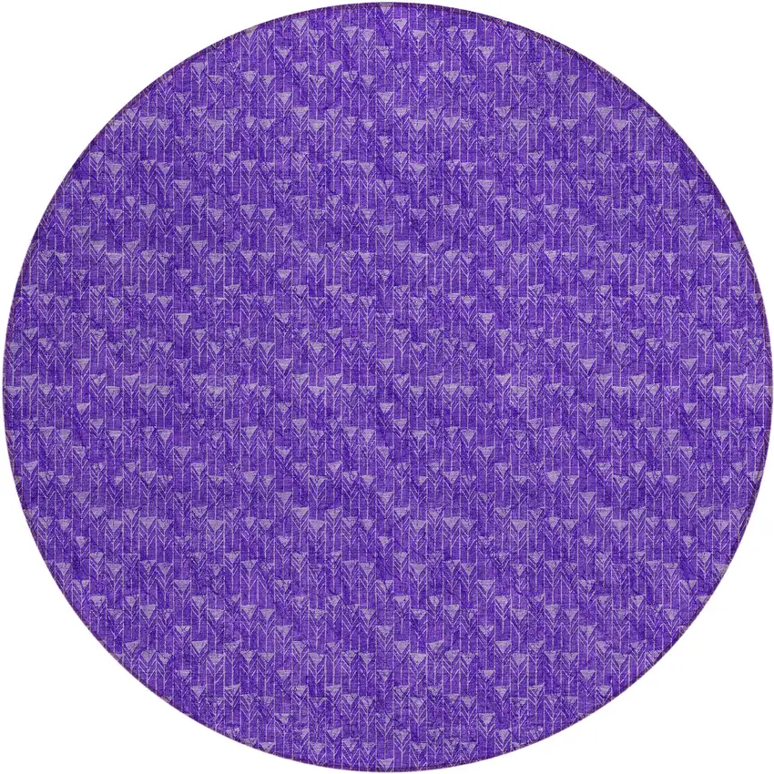 8' Round Purple Round Geometric Washable Non Skid Indoor Outdoor Area Rug Photo 2
