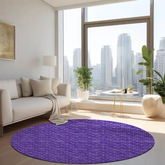 8' Round Purple Round Geometric Washable Non Skid Indoor Outdoor Area Rug Photo 9