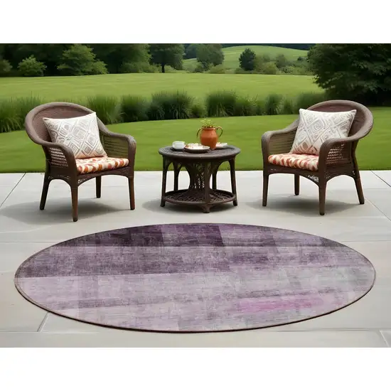 8' Purple Round Ombre Washable Indoor Outdoor Area Rug Photo 1