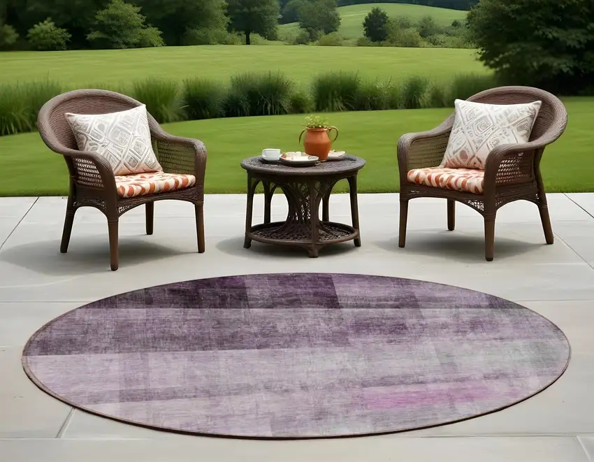 8' Purple Round Ombre Washable Indoor Outdoor Area Rug Photo 1