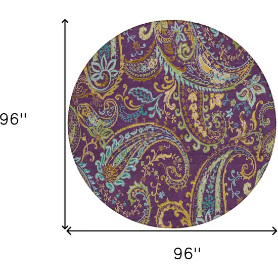 Purple Turquoise and Gold Round Paisley Washable Non Skid Indoor Outdoor Area Rug Photo 3