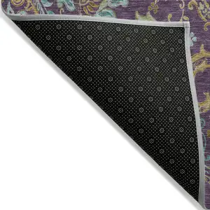 Photo of 8' Round Purple Round Paisley Washable Non Skid Indoor Outdoor Area Rug