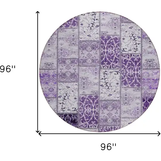 8' Round Purple Round Patchwork Washable Non Skid Indoor Outdoor Area Rug Photo 3