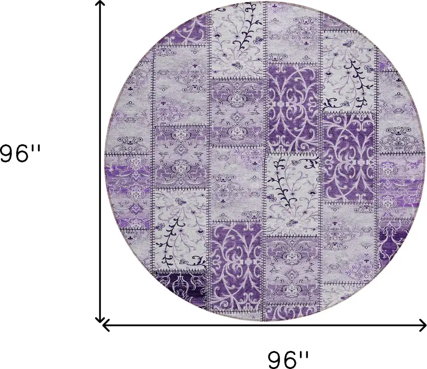 8' Round Purple Round Patchwork Washable Non Skid Indoor Outdoor Area Rug Photo 3